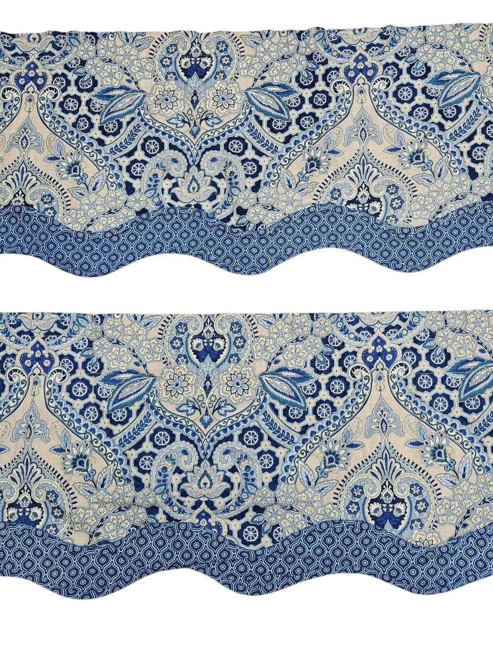 Waverly Moonlit Shadows Wave Valances Blue Medallion Floral Paisley 52x18
